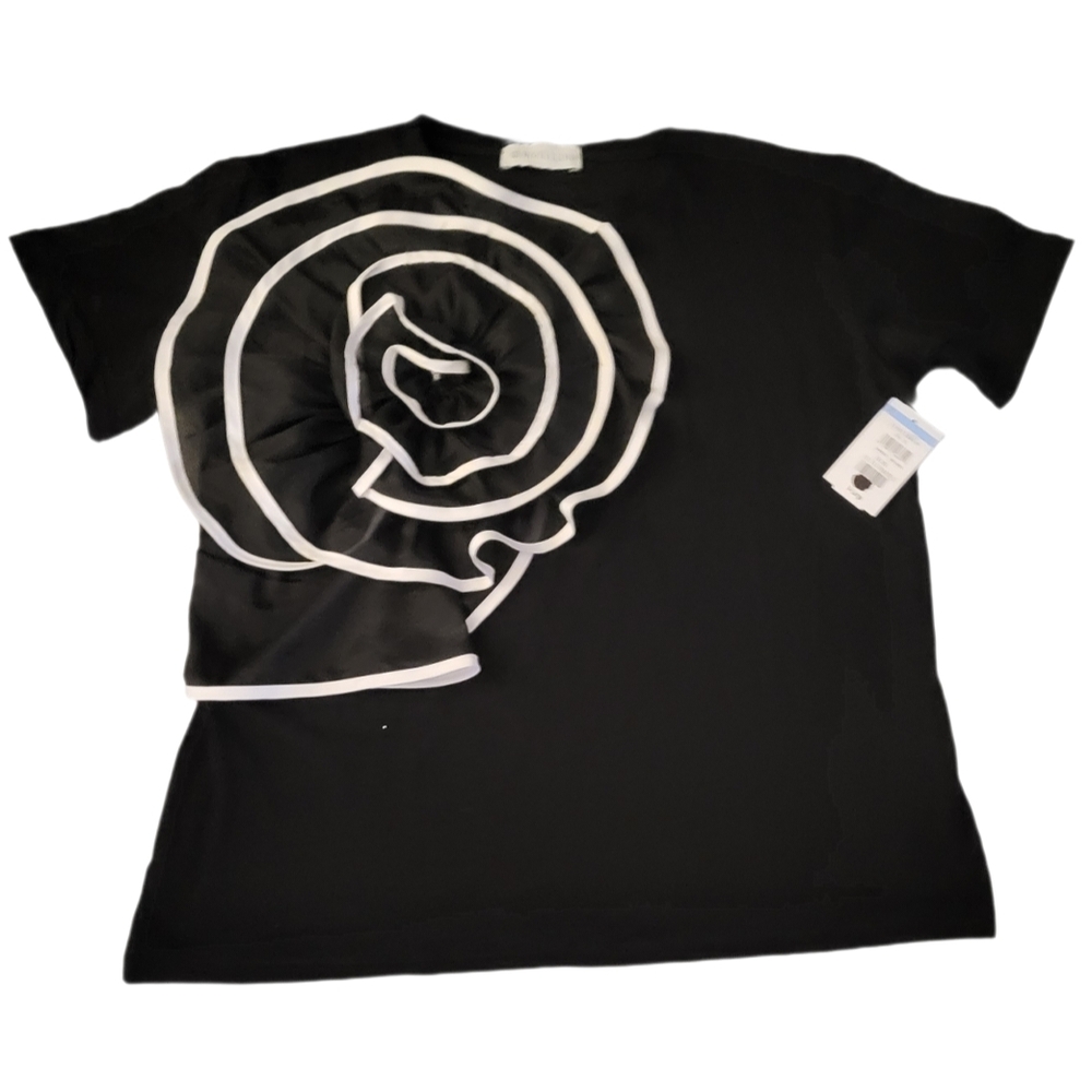 Nikki Lund Black Short Sleeve Tee with 3D Rosette Design